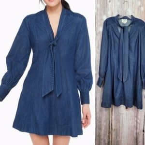Kate Spade Denim Tie Neck Long Sleeve Dress